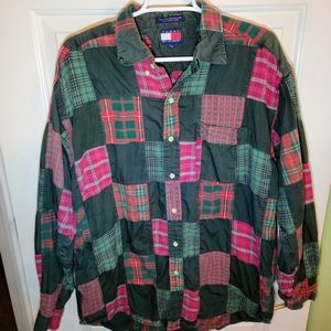 Vintage 90's Tommy Hilfiger Button Down Shirt Long Sleeve Patchwork Plaid Large